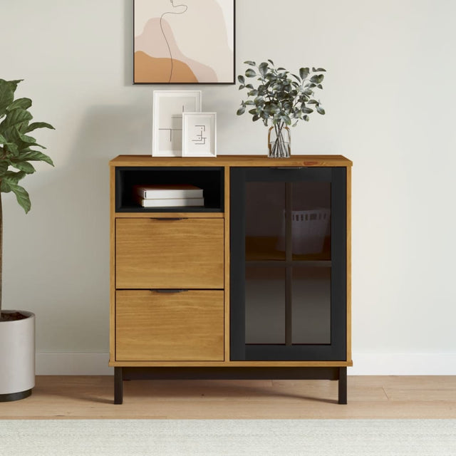 Vidaxl dressoir met glazen deuren flam 80x40x80 cm massief grenenhout