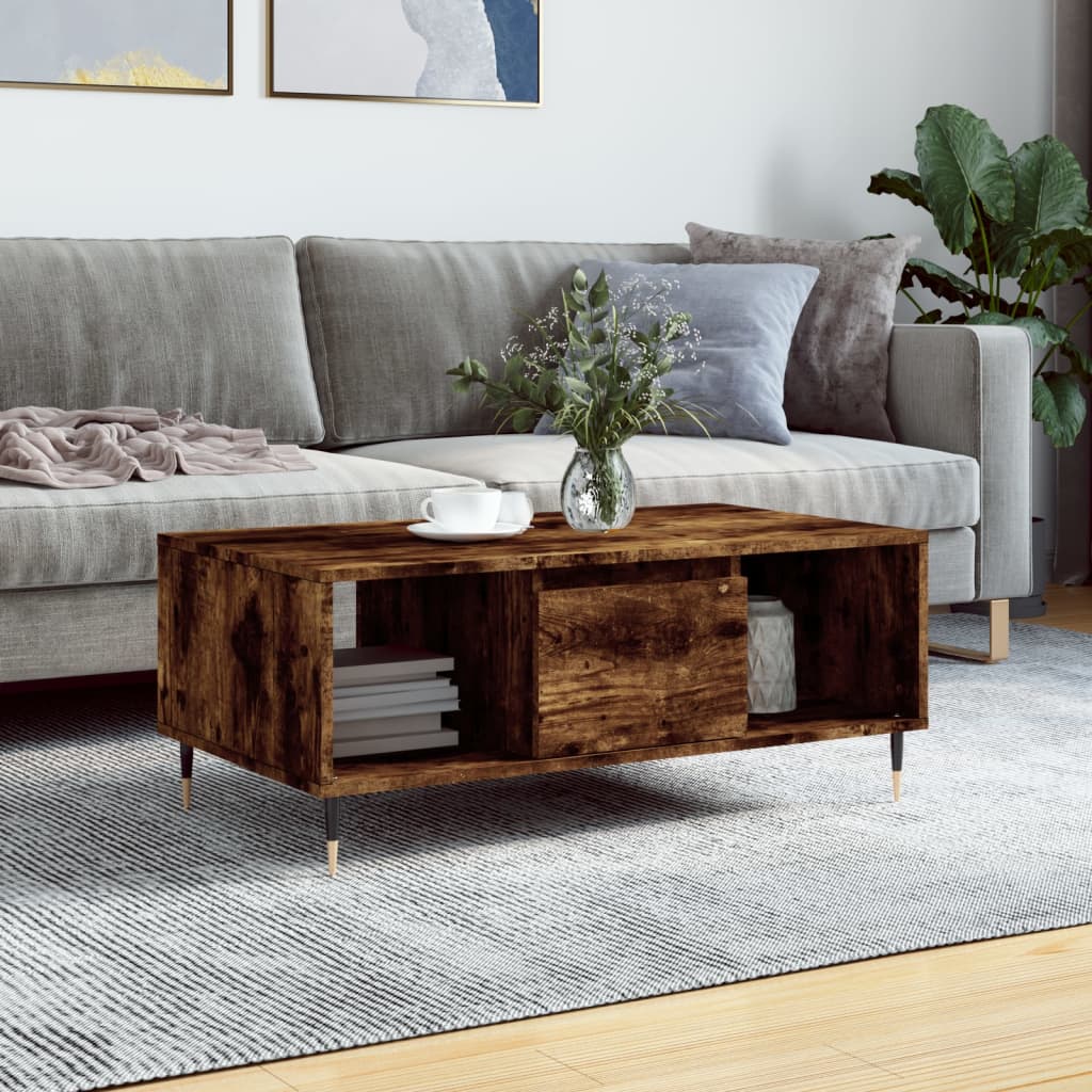 Vidaxl salontafel 90x50x36,5 cm bewerkt hout gerookt eikenkleurig