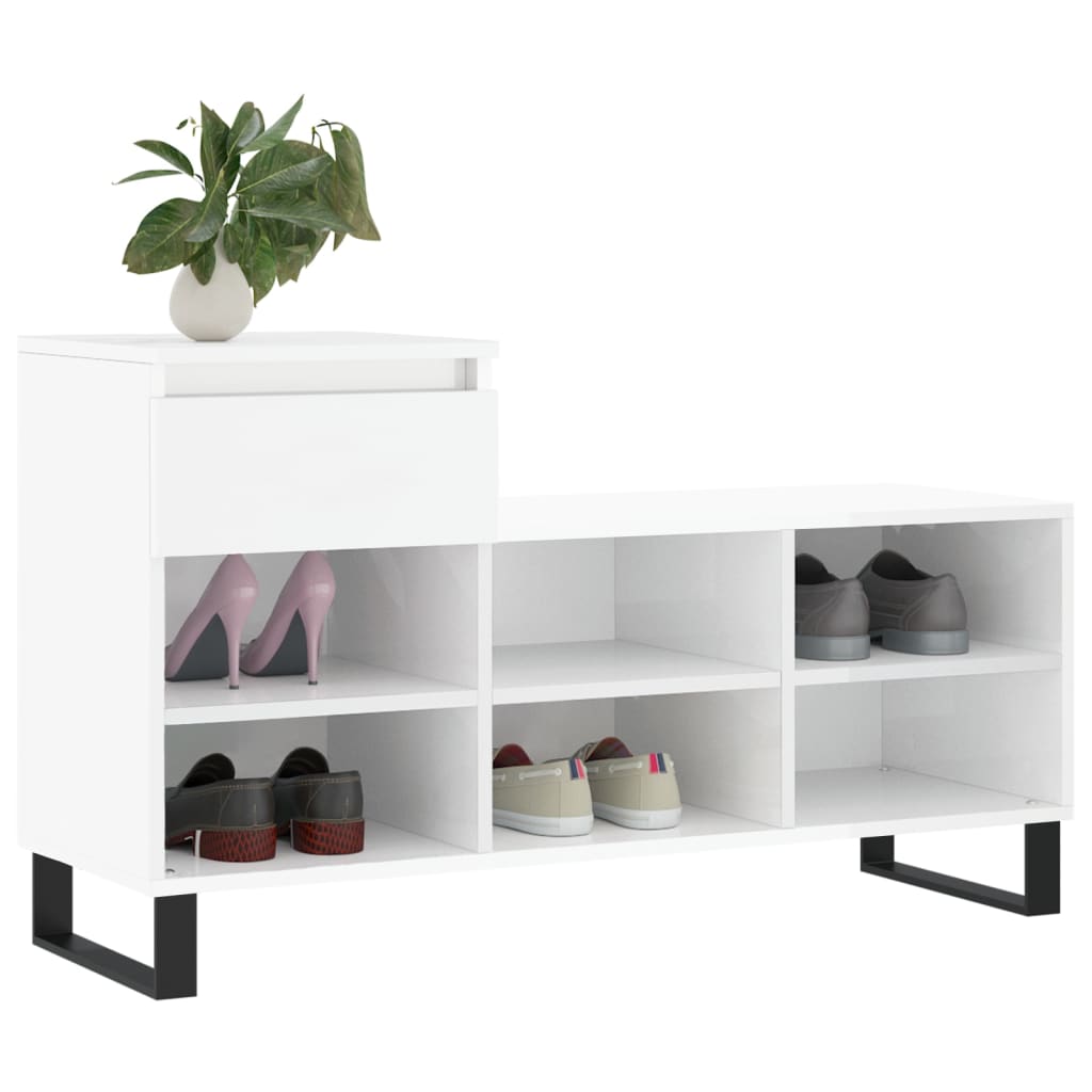 Vidaxl Shoe Cabinet 102x36x60 cm Forarbejdet træ Højglans hvid