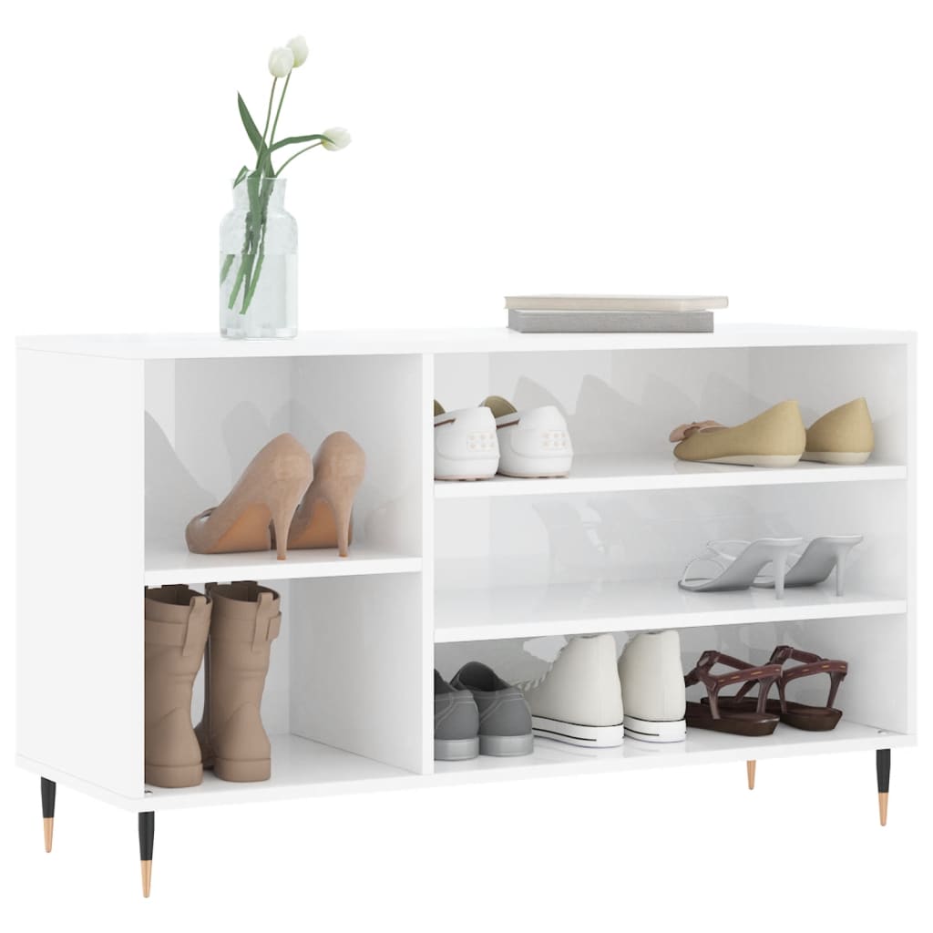 Vidaxl Cabinet da scarpe 102x36x60 cm Bianco lucido in legno trasformato