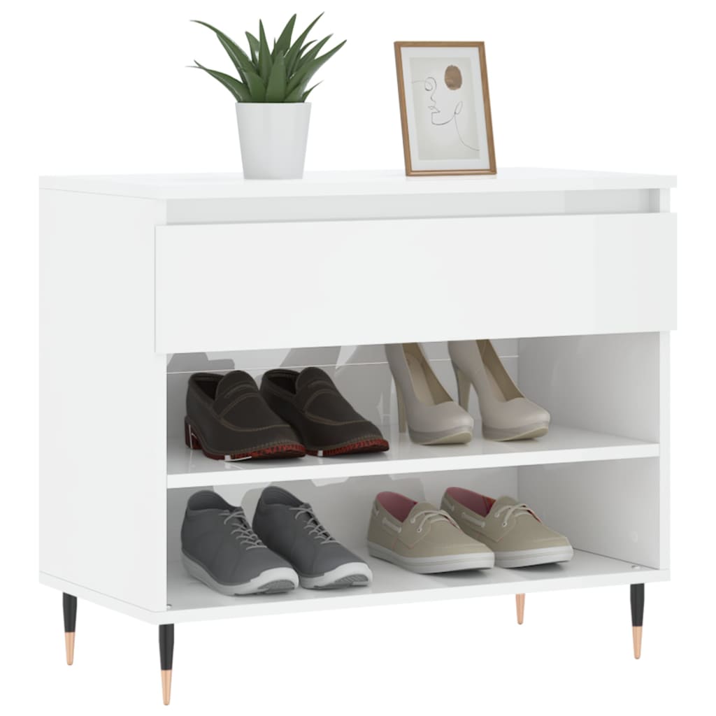 Vidaxl Cabinet da scarpe 70x36x60 cm Propriezzato in legno Bianco lucido