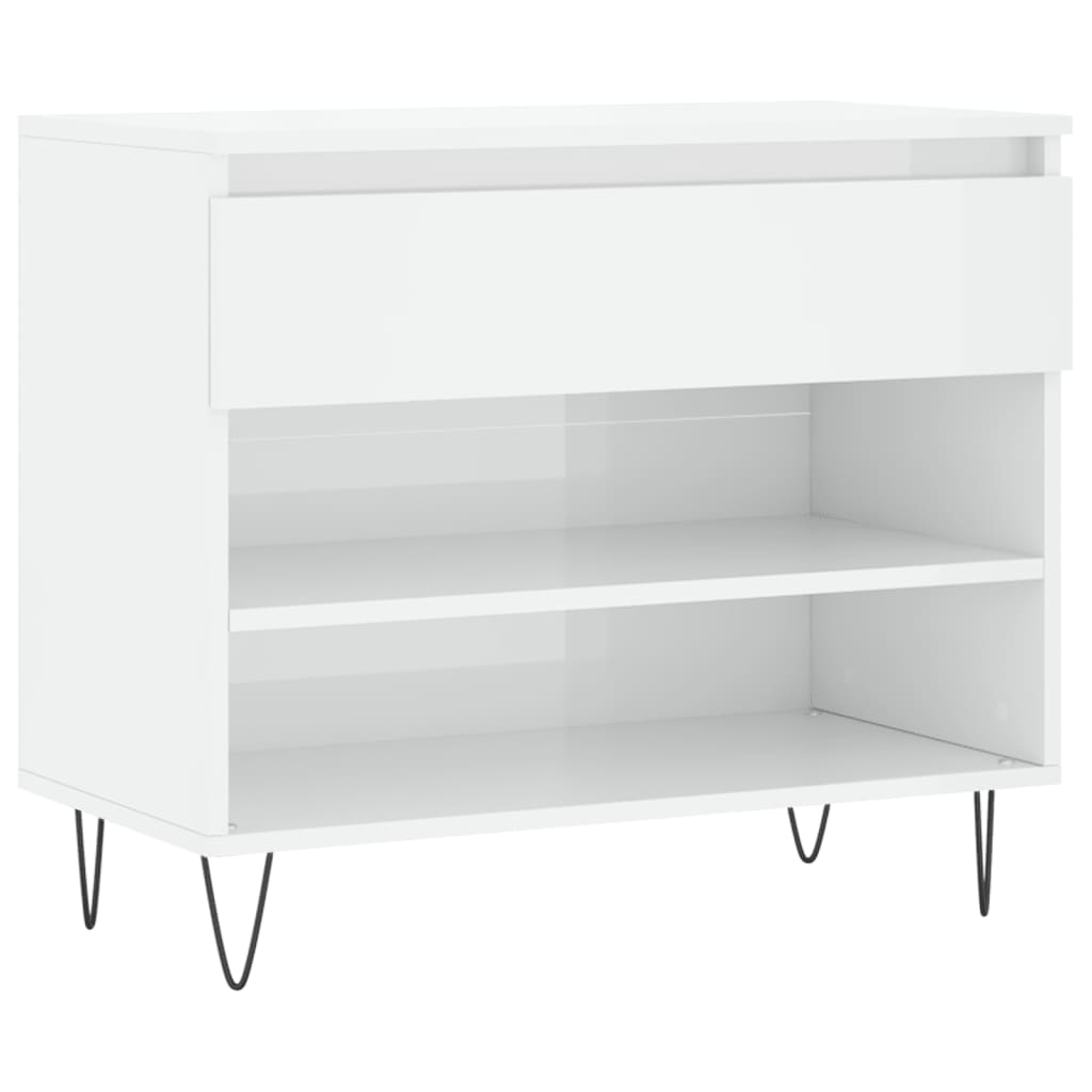 Vidaxl Cabinet da scarpe 70x36x60 cm Propriezzato in legno Bianco lucido