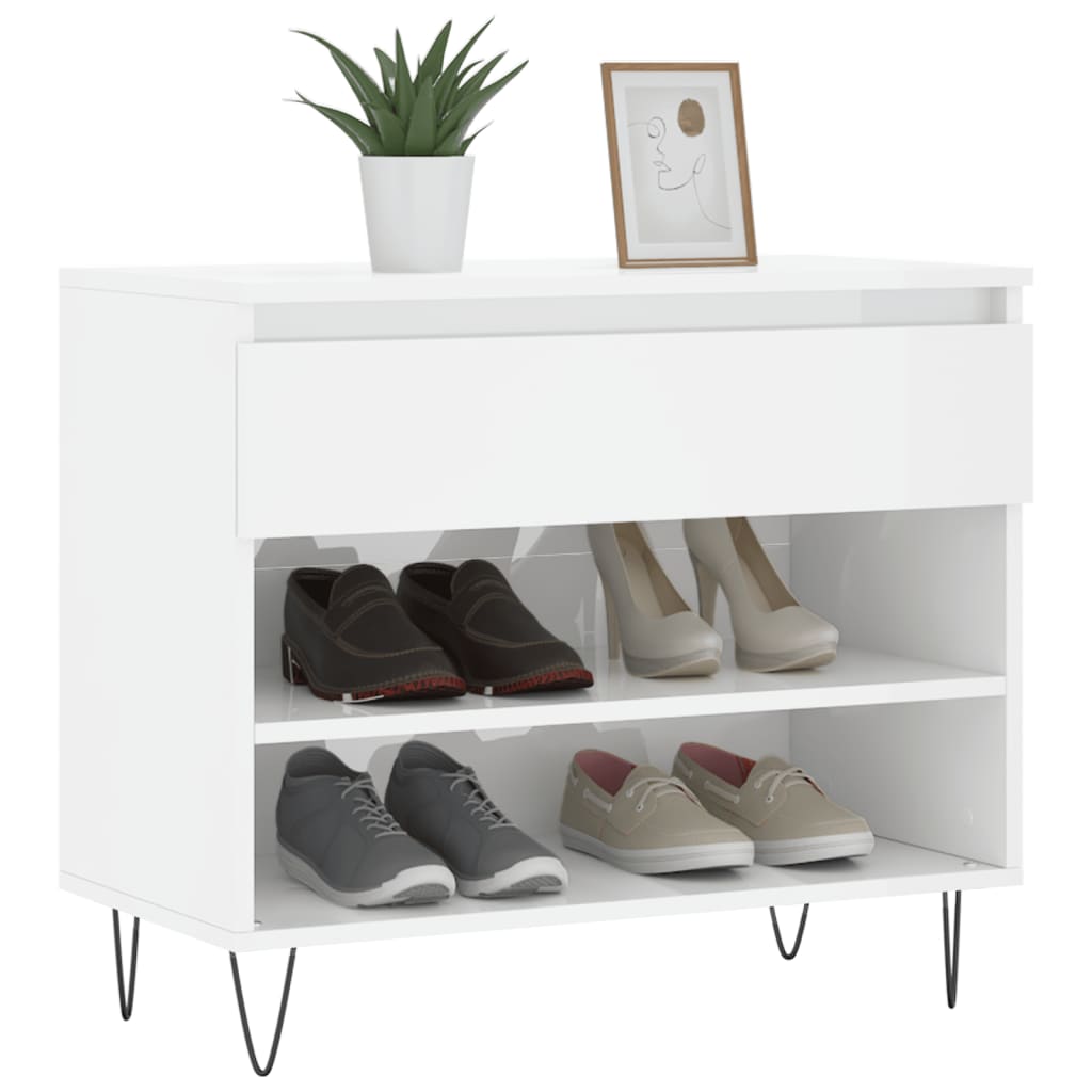 Armoire à chaussures Vidaxl 70x36x60 cm en bois de bois haute brillant blanc