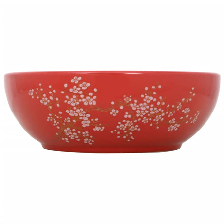 Vidaxl opzetwasbak rond φ41x14 cm keramiek wit en rood