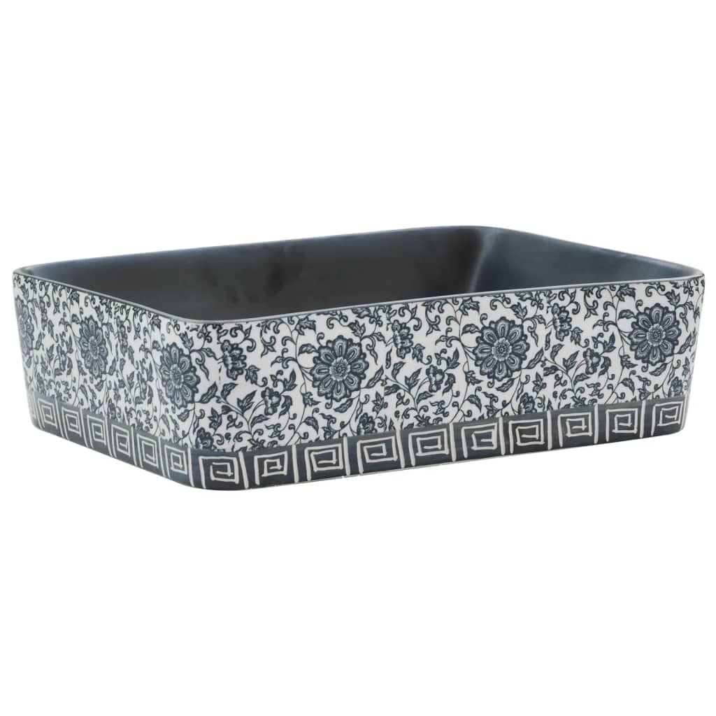 Vidaxl opzetwasbak rechthoekig 46x35,5x13 cm keramiek zwart en blauw