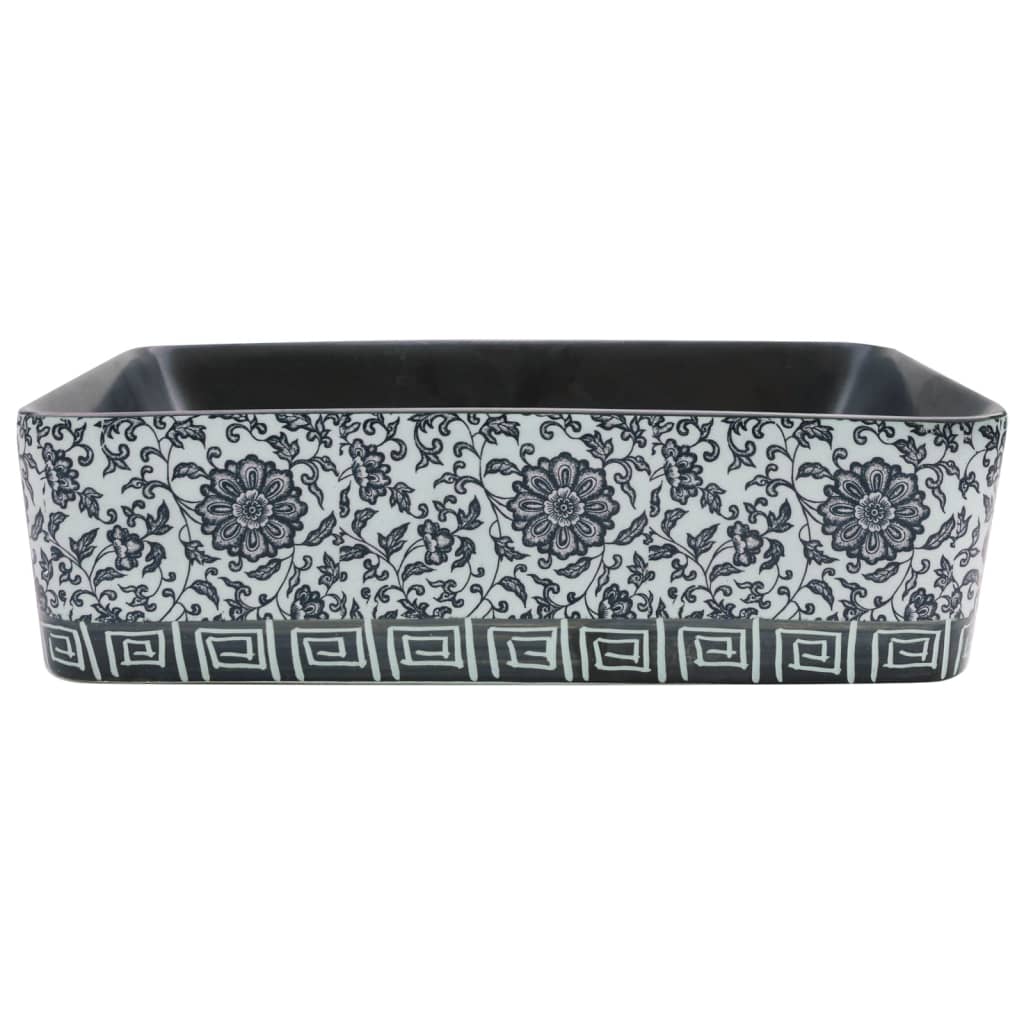 Vidaxl opzetwasbak rechthoekig 46x35,5x13 cm keramiek zwart en blauw