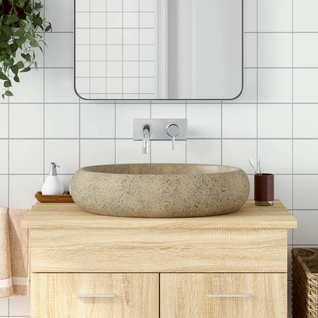 Vidaxl opzetwasbak ovaal 59x40x15 cm keramiek zandkleurig