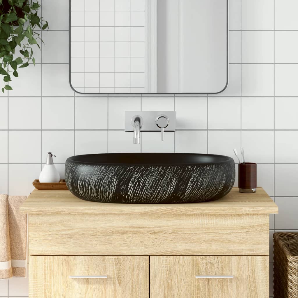 Vidaxl opzetwasbak ovaal 59x40x14 cm keramiek zwart