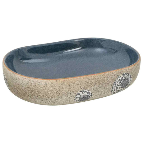 Vidaxl opzetwasbak ovaal 59x40x14 cm keramiek zandkleurig en blauw