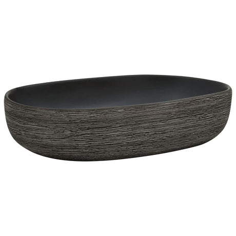 Vidaxl opzetwasbak ovaal 59x40x14 cm keramiek grijs en zwart