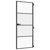 Vidaxl puerta interior estrecha 83x201.5 cm de vidrio endurecido y negro de aluminio