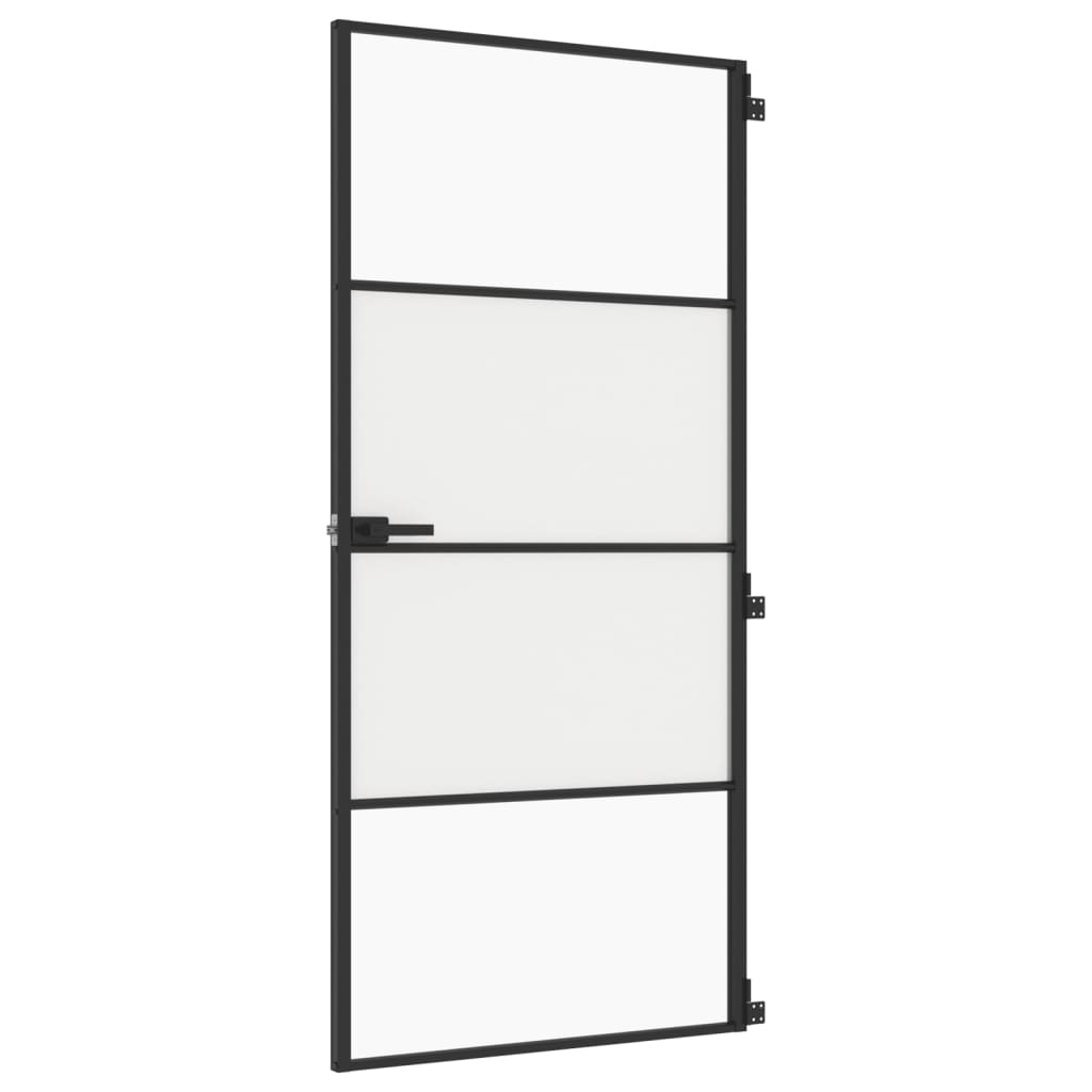 Vidaxl puerta interior estrecha 93x201.5 cm de vidrio endurecido y negro de aluminio