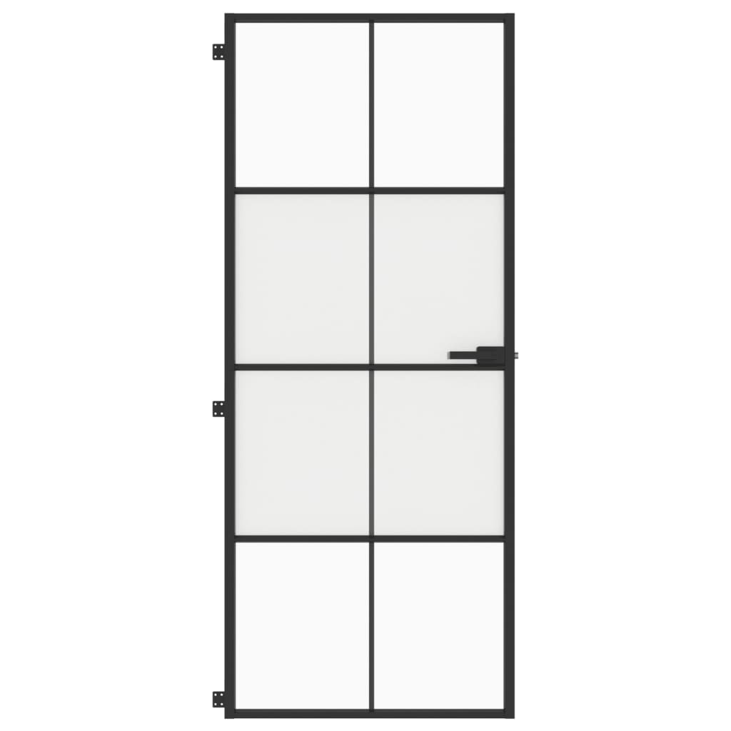 Vidaxl puerta interior estrecha 83x201.5 cm de vidrio endurecido y negro de aluminio