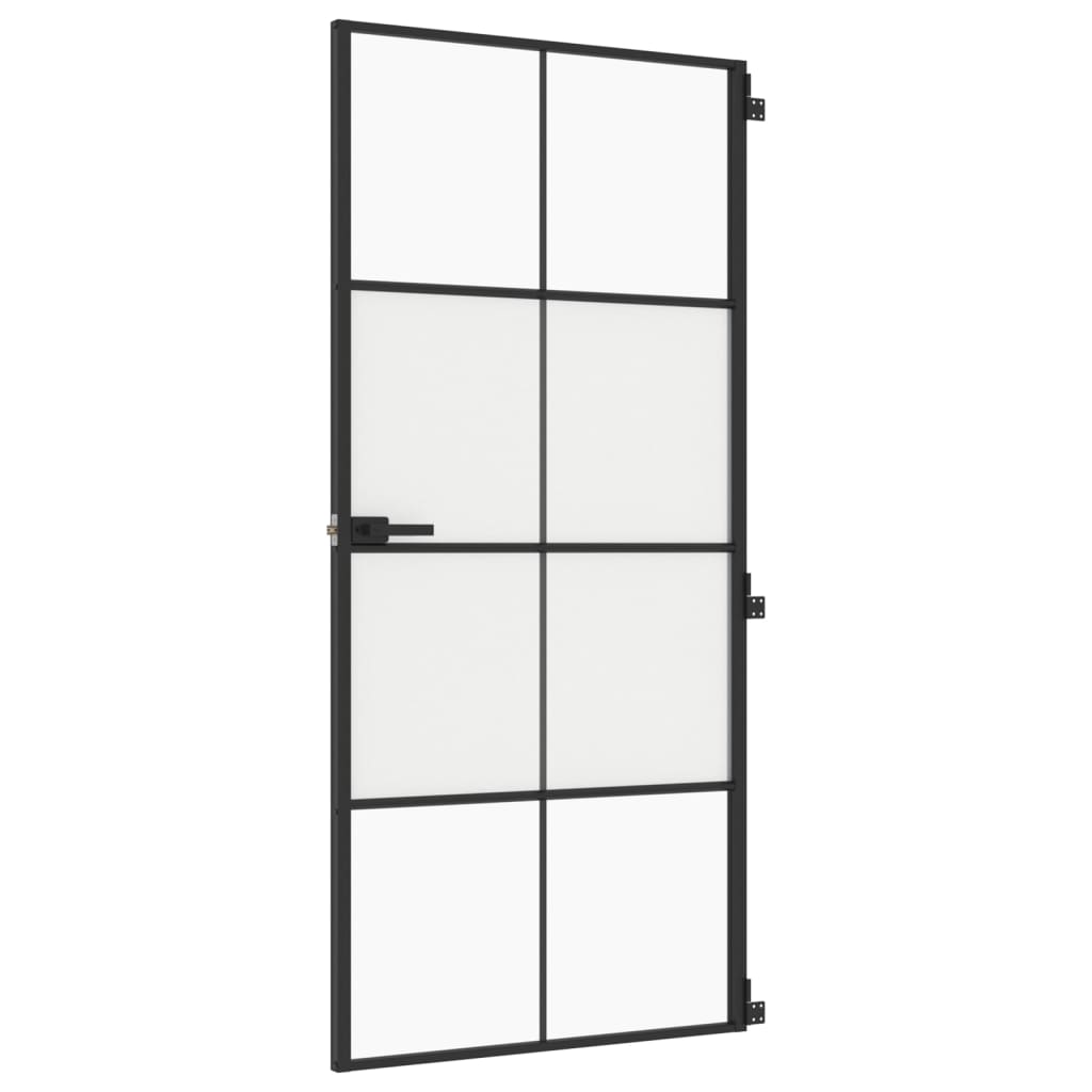 Vidaxl Porta interna stretta 93x201,5 cm in vetro indurito e nero in alluminio