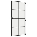 Vidaxl puerta interior estrecha 93x201.5 cm de vidrio endurecido y negro de aluminio