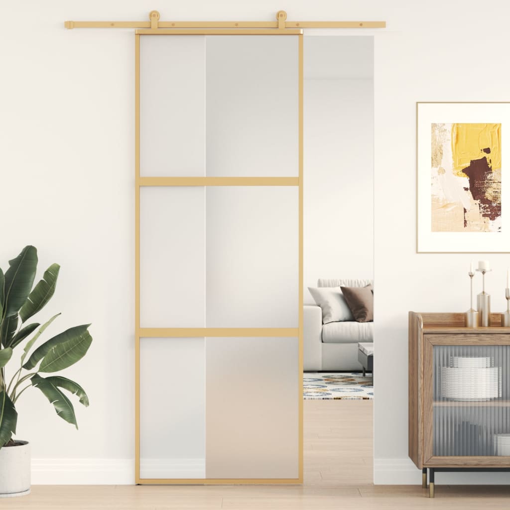 Porta scorrevole Vidaxl 76x205 cm in vetro ESG e oro in alluminio