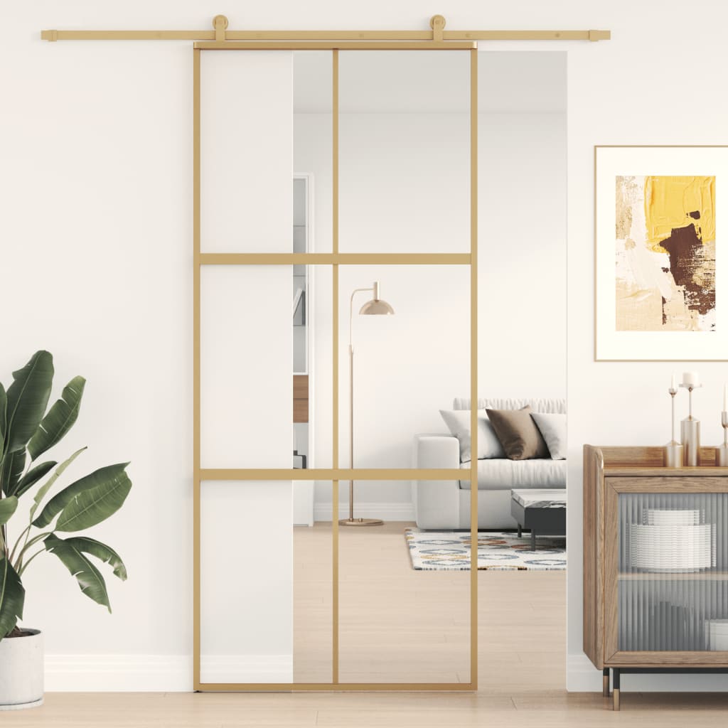 Vidaxl Sliding Porte 90x205 cm Verre ESG transparent et en aluminium or de couleur