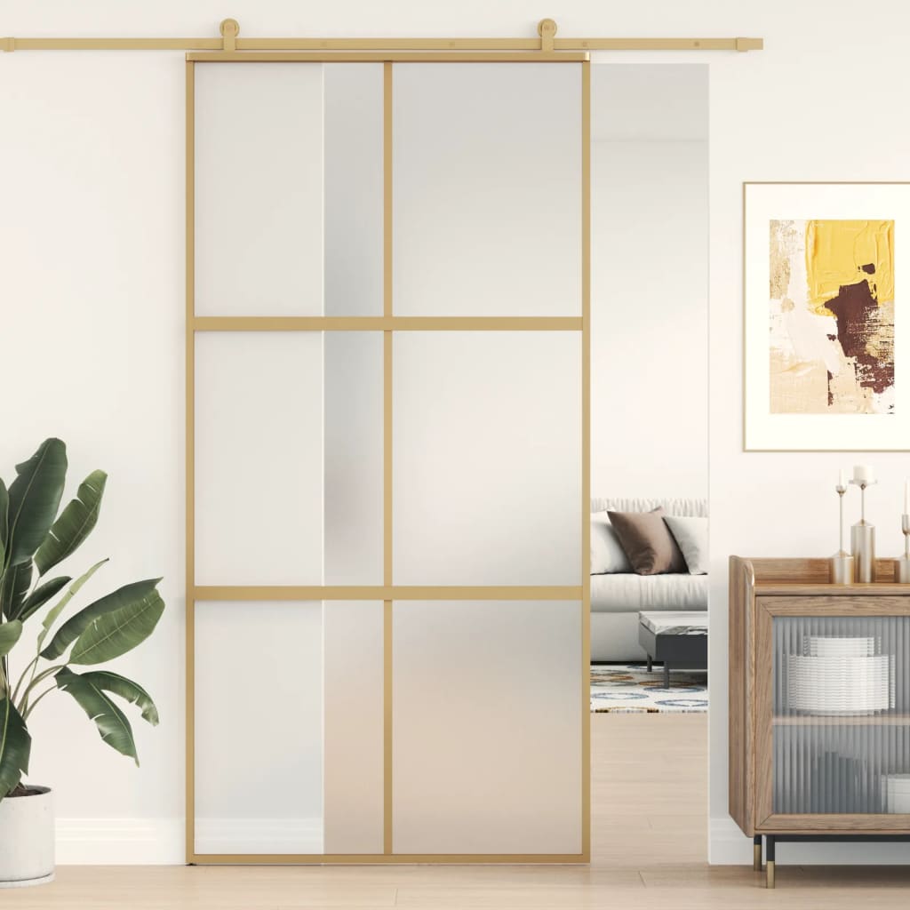 Vidaxl Porte coulissante 102.5x205 cm Verre ESG mate et aluminium or de couleur