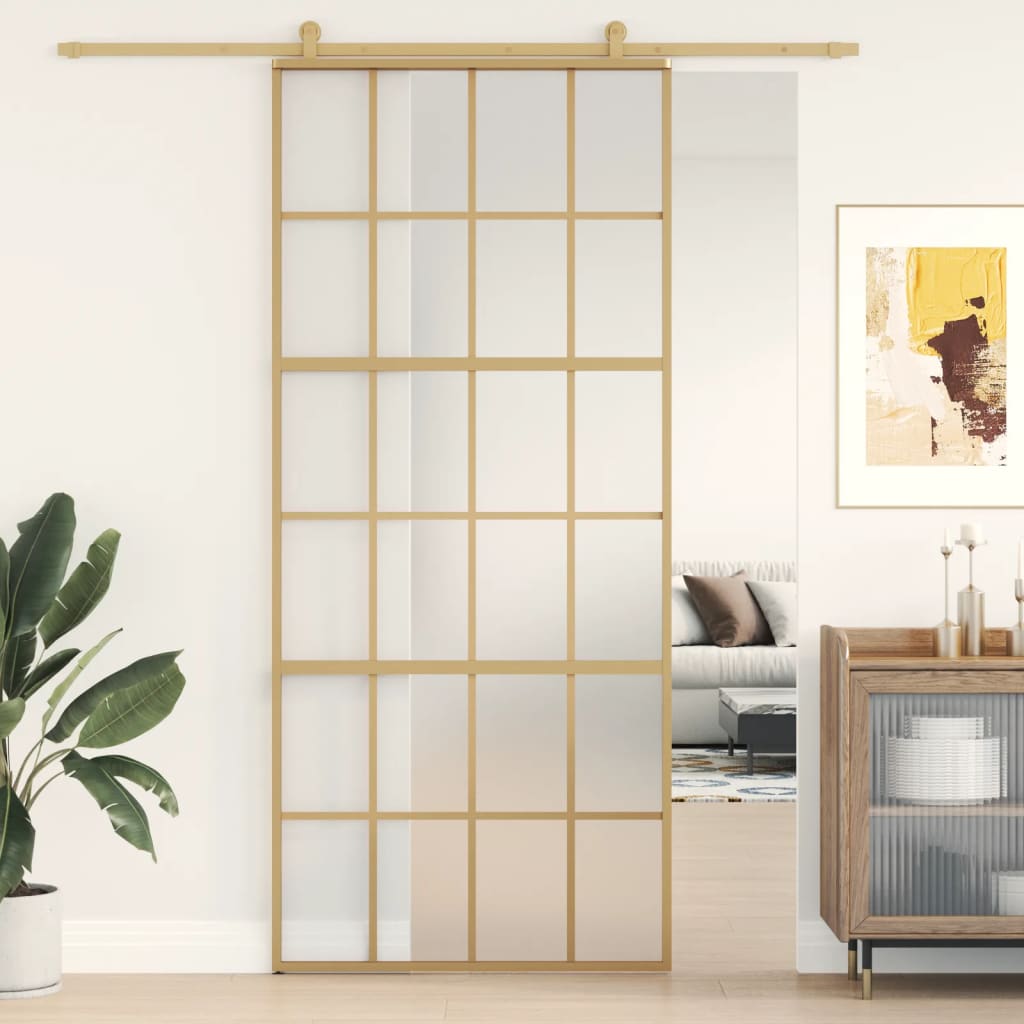 Vidaxl Schiebetür 90x205 cm mattes ESG -Glas und Aluminium Gold gefärbt