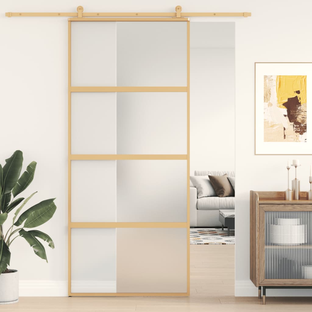 Vidaxl Schiebetür 90x205 cm mattes ESG -Glas und Aluminium Gold gefärbt