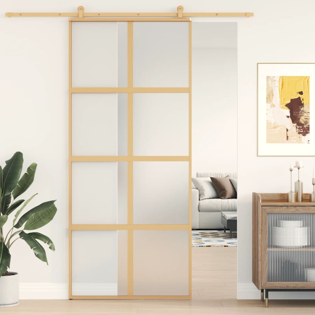 Porta scorrevole di Vidaxl 90x205 cm in vetro ESG e oro in alluminio