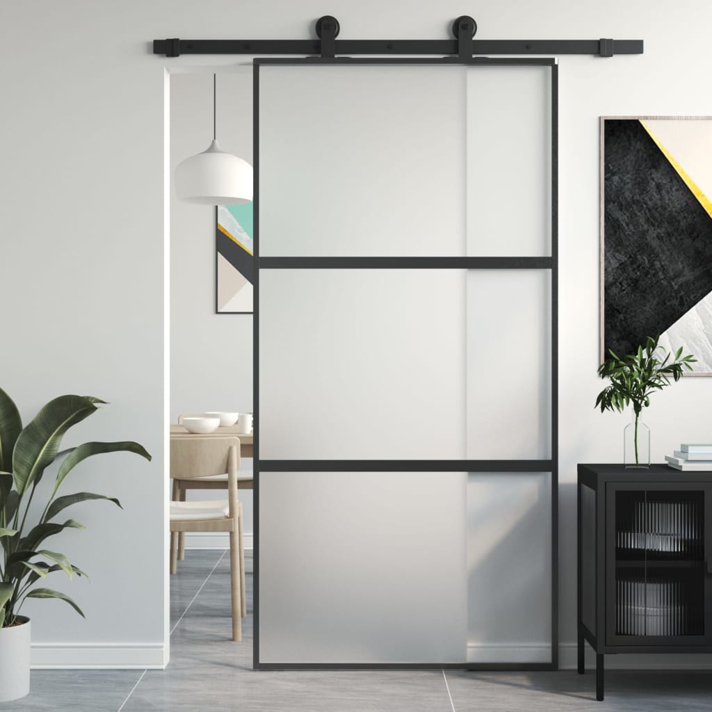 Porta scorrevole Vidaxl 102.5x205 cm in vetro indurito e nero in alluminio