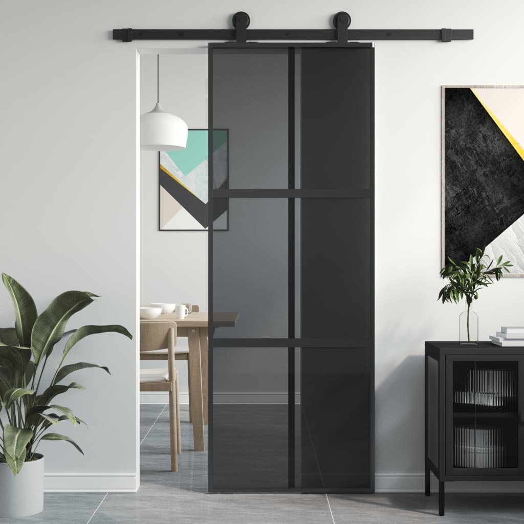 Porta scorrevole Vidaxl 76x205 cm in vetro indurito e nero in alluminio