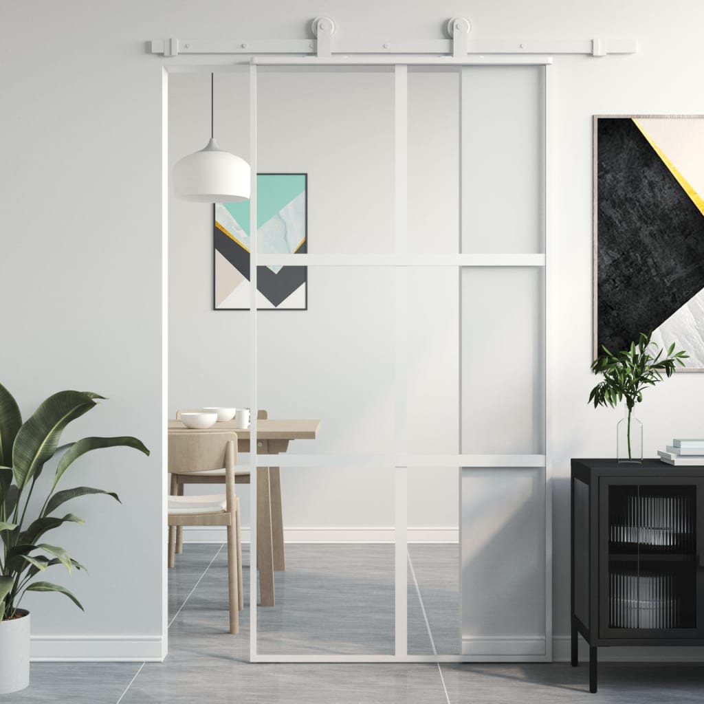 Vidaxl skjutdörr 102.5x205 cm härdat glas och aluminiumvitt