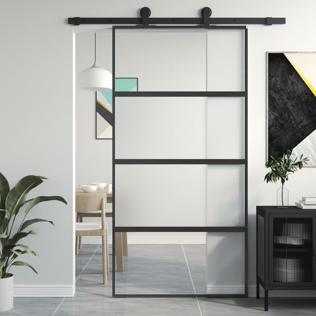 VidaXL sliding door 102.5x205 cm hardened glass and aluminum black