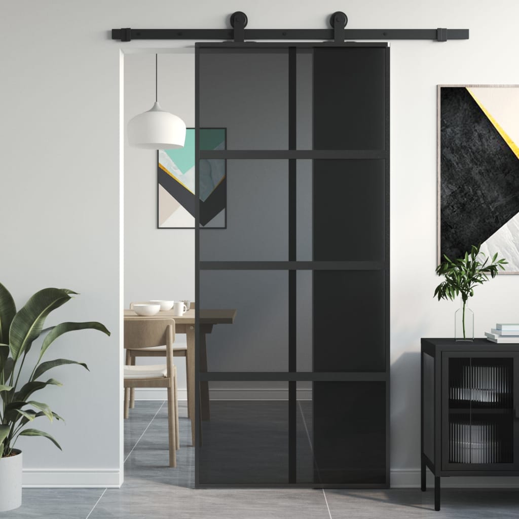 Vidaxl sliding door 90x205 cm hardened glass and aluminum black