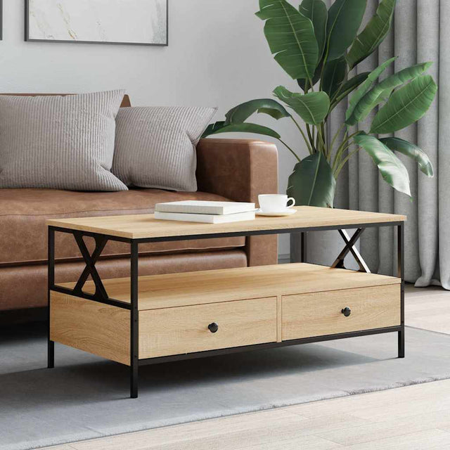Vidaxl salontafel 100x51x45 cm bewerkt hout sonoma eikenkleurig