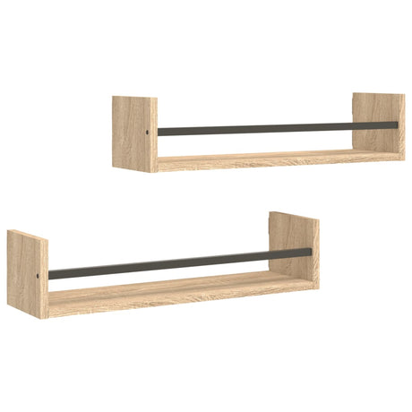 Vidaxl wandschappen met stangen 2 st 60x16x14 cm sonoma eikenkleurig