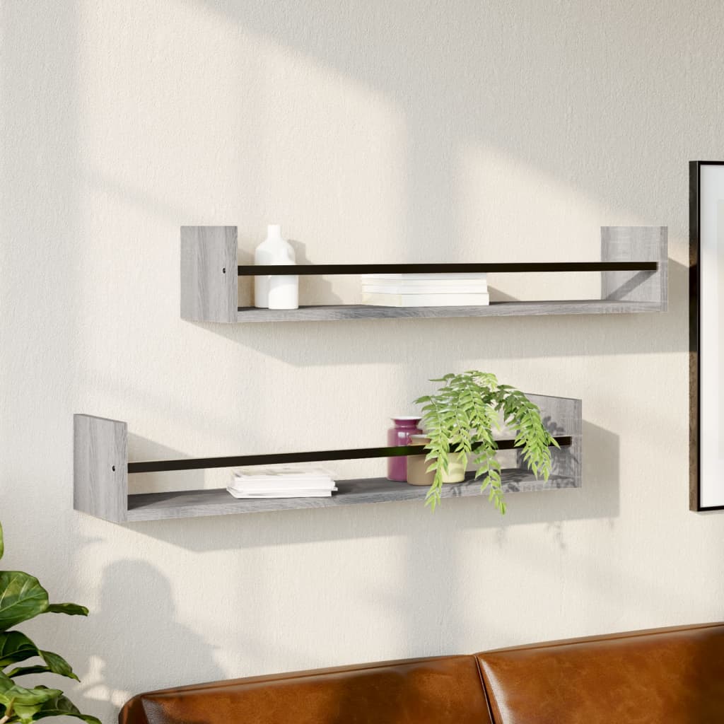 Vidaxl wandschappen met stangen 2 st 80x16x14 cm grijs sonoma
