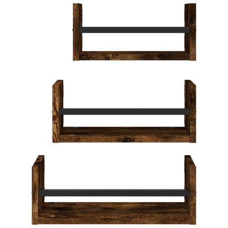 Vidaxl 3-delige wandschappenset met stangen bewerkt hout gerookt eiken