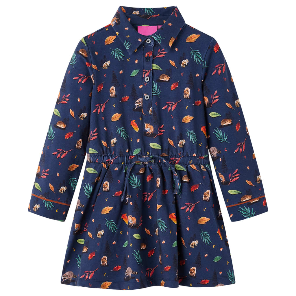 Vidaxl Robe pour enfants à manches longues 128 bleu marine