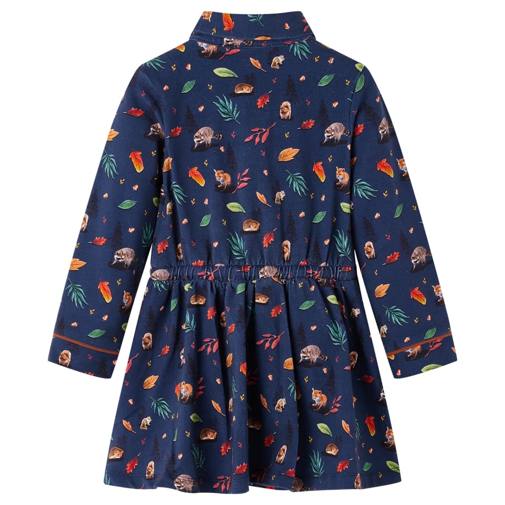 Vidaxl Kinderkleid mit langen Ärmeln 128 Marineblau