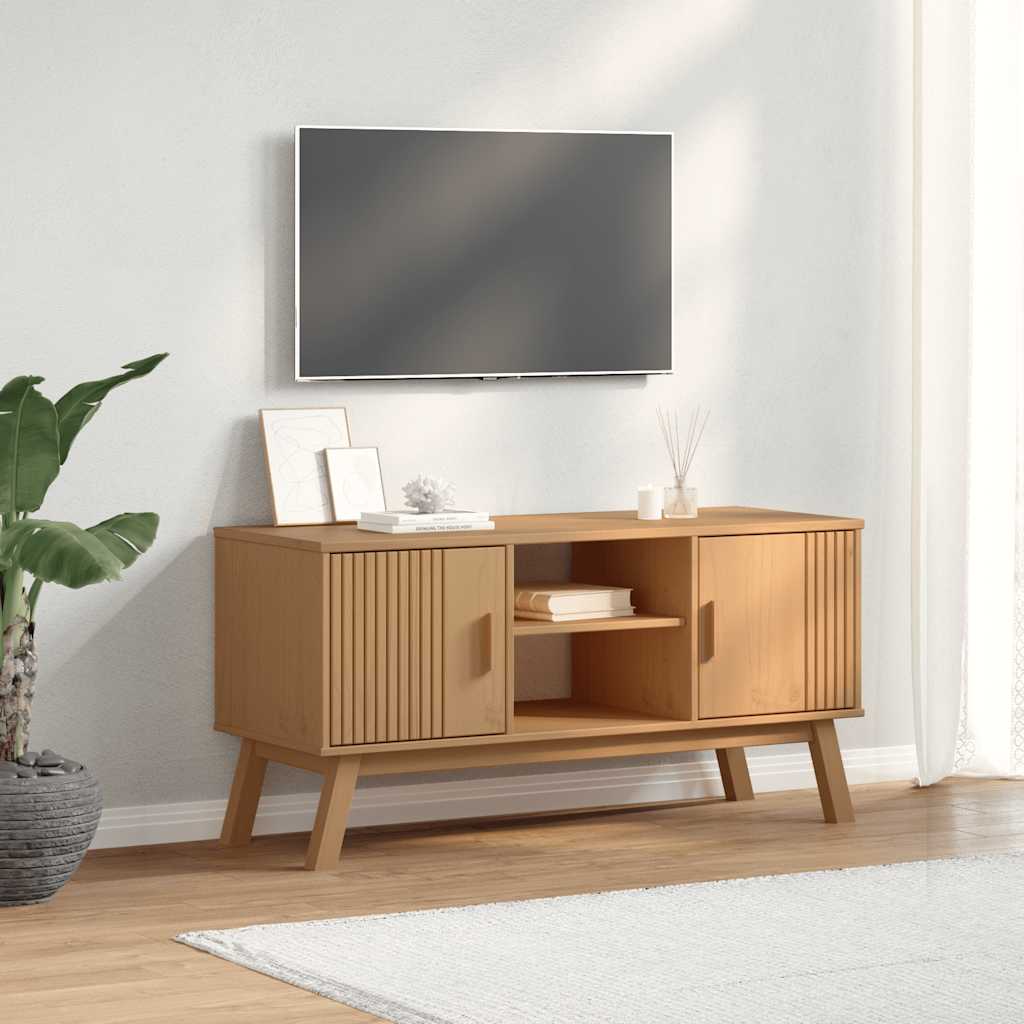 Vidaxl tv-meubel olden 114x43x57 cm massief grenenhout bruin