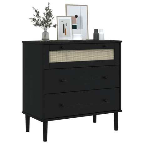 Vidaxl ladekast senja rattan-look 80x40x80 cm massief grenenhout zwart