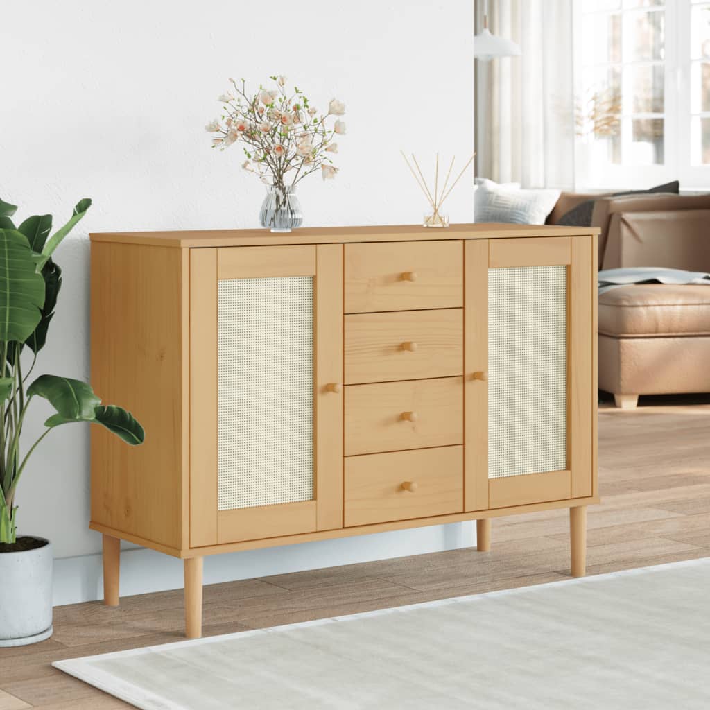 Vidaxl dressoir senja rattan-look 112x40x80 cm grenenhout bruin