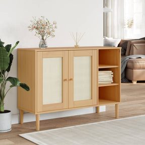 Vidaxl dressoir senja 112x40x80 cm rattan massief grenenhout bruin