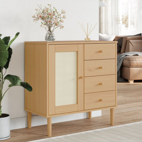 Vidaxl dressoir senja 80x40x80 cm rattan look massief grenenhout bruin
