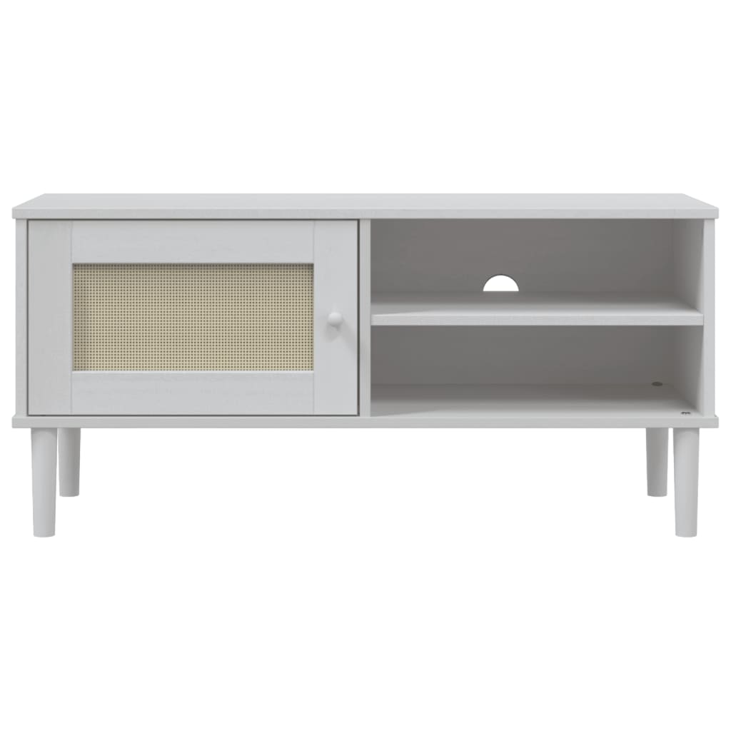 Vidaxl tv-meubel senja 106x40x49 cm rattan massief grenenhout wit
