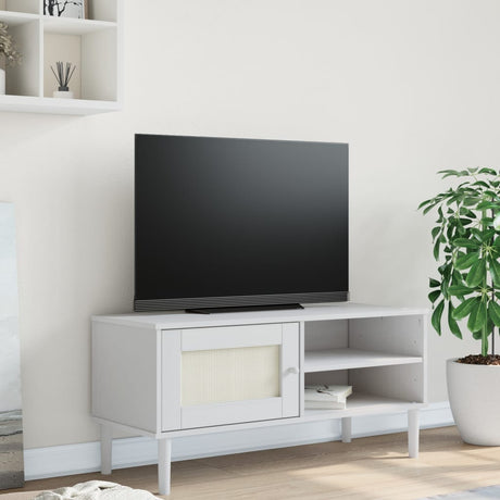 Vidaxl tv-meubel senja 106x40x49 cm rattan massief grenenhout wit