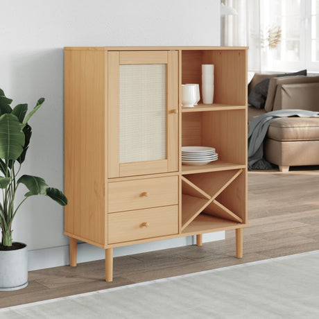 Vidaxl hoge kast senja 90x40x112 cm rattan look grenenhout bruin