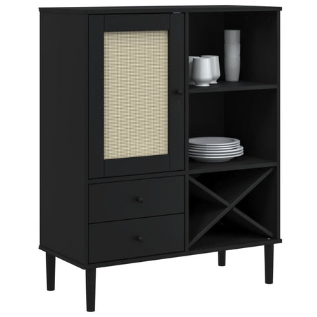 Vidaxl hoge kast senja 90x40x112 cm rattan look grenenhout zwart