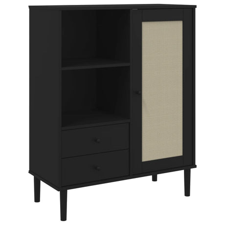 Vidaxl hoge kast senja rattan-look 90x40x112 cm grenenhout zwart