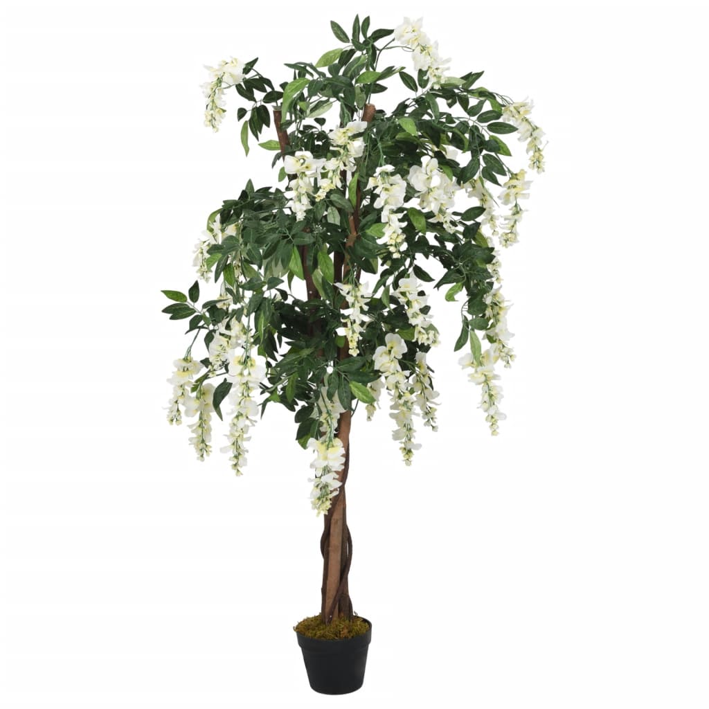 Vidaxl kënschtlech Planz Wisteria 1260 léisst 180 cm gréng a wäiss