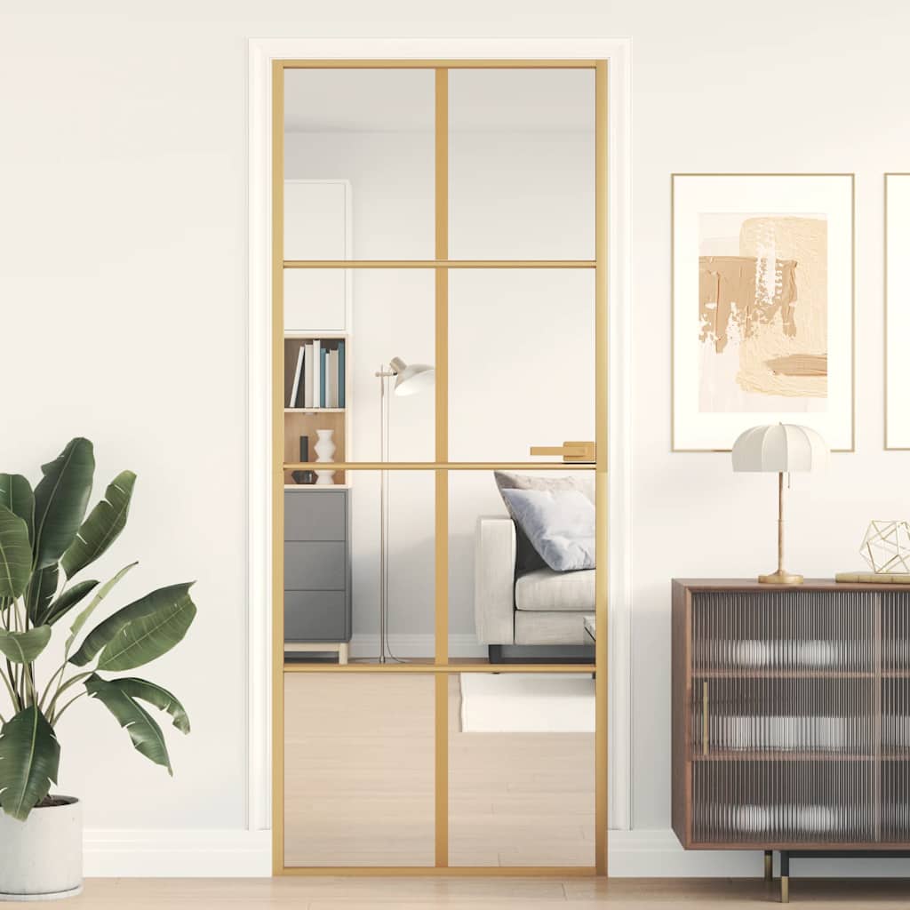 Vidaxl binnendeur smal 83x201,5 cm gehard glas en aluminium goudkleur