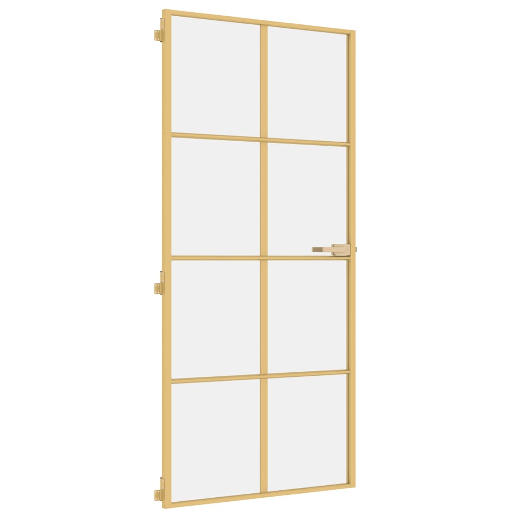 Vidaxl Porte intérieure étroite 93x201,5 cm Verre durci et couleur or en aluminium