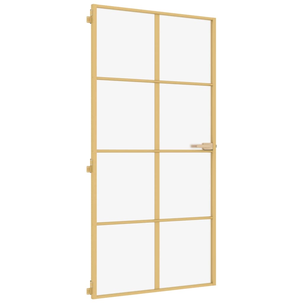 Vidaxl puerta interior estrecha 102.5x201.5 cm de vidrio endurecido y oro de aluminio